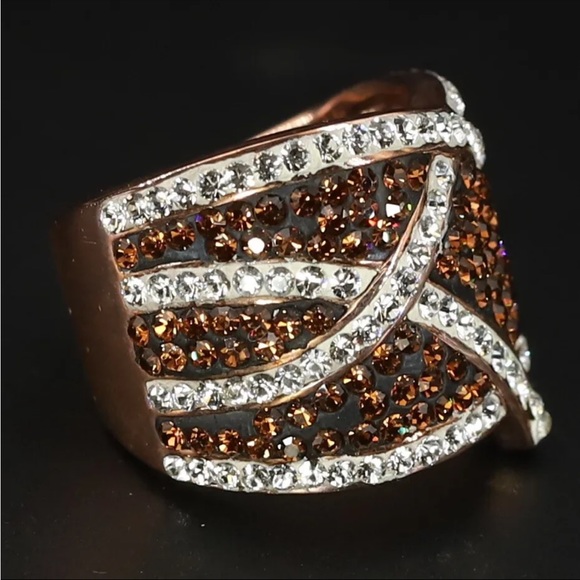 NEW Sterling Silver - Brown & White Crystal Highway Ring Size 7 - 12g - Picture 4 of 6
